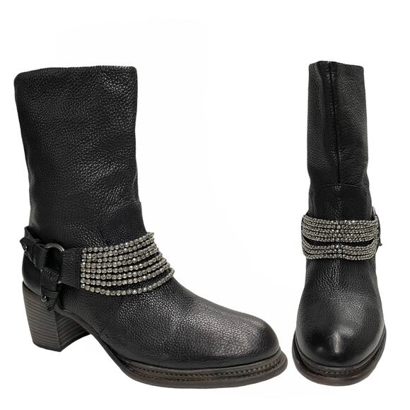 Vera Wang Natasha Biker Booties with Chain and Buckles Black Size 10M - Picture 1 of 9